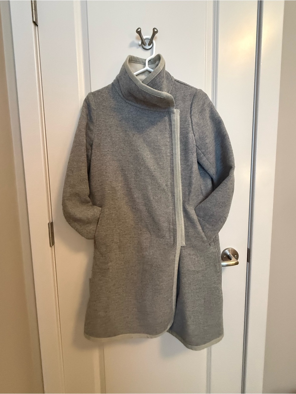 Babaton Gray Wool-Blend Asymmetric Funnel Neck Coat